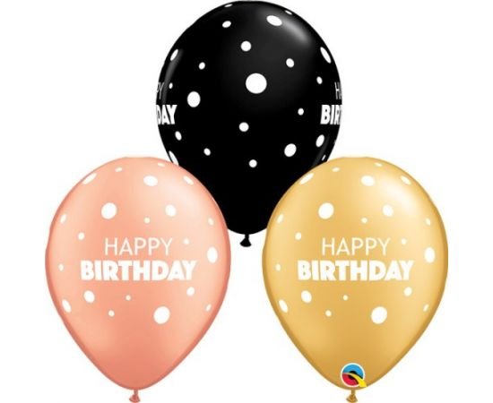 Μπαλόνια Λάτεξ 11" Big & Little Dots Happy Birthday /25 τεμ