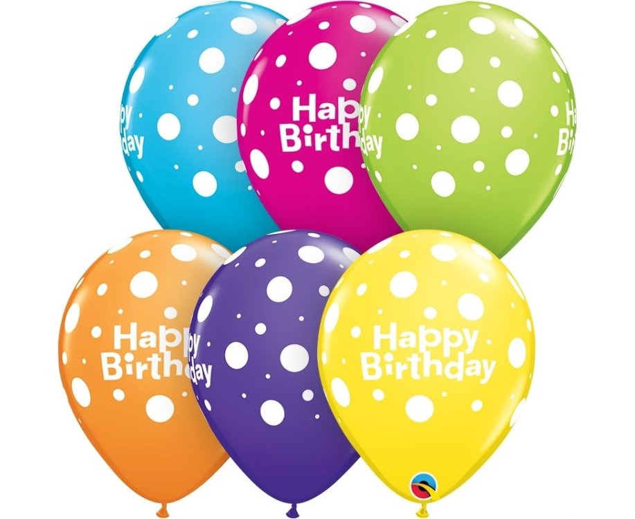 Μπαλόνια 11" Birthday - A - Round Big Polka Tropical Ast /50 τεμ