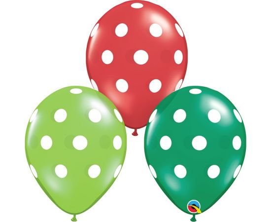 Μπαλόνια 11" Big Polka Dots Emerald Green , Ruby Red & Lime /25 τεμ