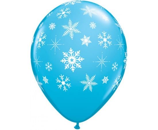 Μπαλόνια Λάτεξ 11" Snowflakes & Sparkles Robins Egg Blue /25 τεμ - Χιονονιφάδες