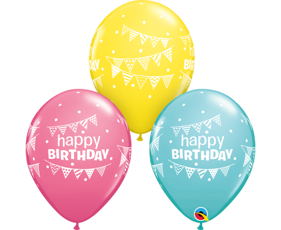 Μπαλόνια Λάτεξ 11" Birthday Pennants & Dots Ast /25 τεμ