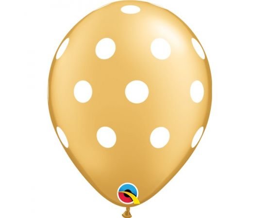 Μπαλόνια Λάτεξ 11" Big Polka Dots Χρυσό & Λευκό