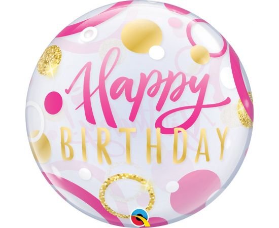 Bubble Μονό Happy Birthday Pink & Gold Dots