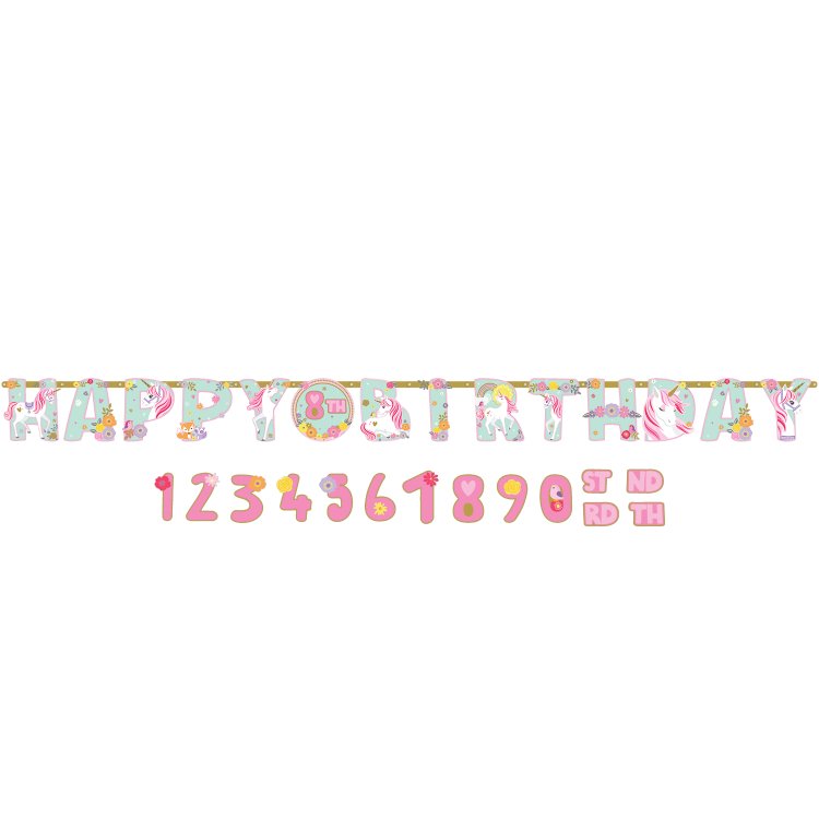 Γιρλάντα γράμματα Happy Birthday Magical Unicorn με νούμερα