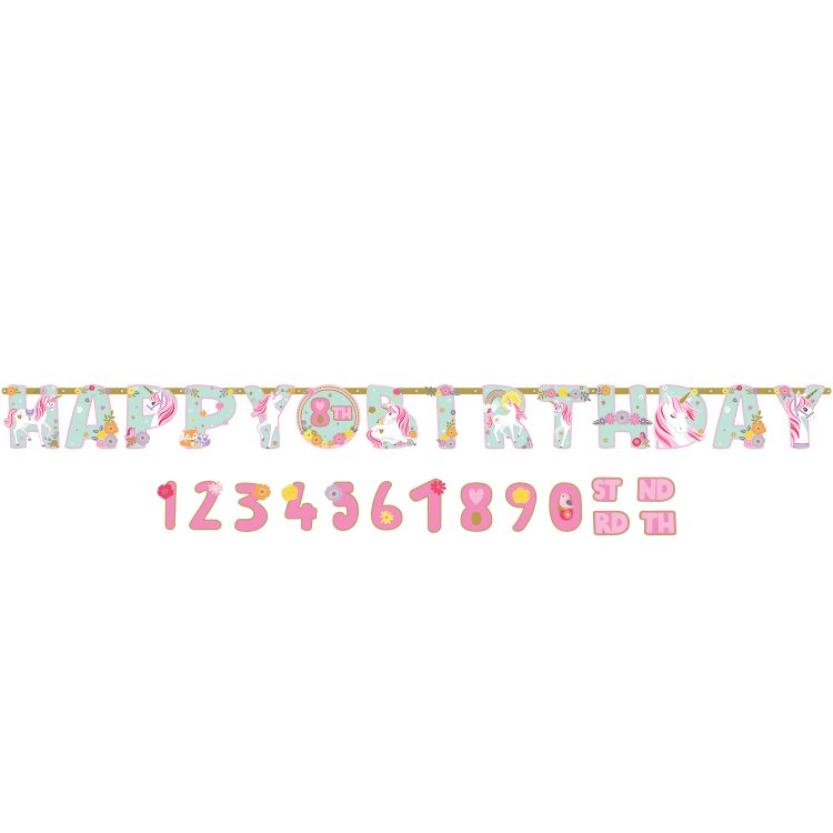 Γιρλάντα γράμματα Happy Birthday Magical Unicorn με νούμερα