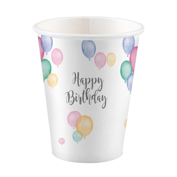 Ποτήρια 250ml Happy Birthday Pastel /8 τεμ