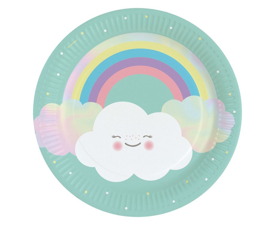 Πιάτα χάρτινα φαγητού 23εκ Rainbow & Cloud /8 τεμ
