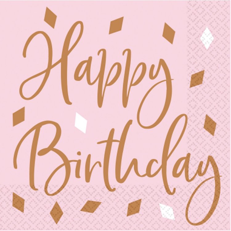 Χαρτοπετσέτες φαγητού 33εκ Rose Gold Birthday Happy Birthday /16 τεμ
