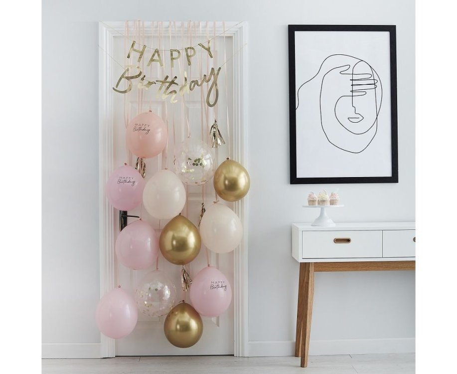 Διακοσμητικό κιτ με μπαλόνια για διακόσμηση πόρτας Ροζ & Χρυσό HB