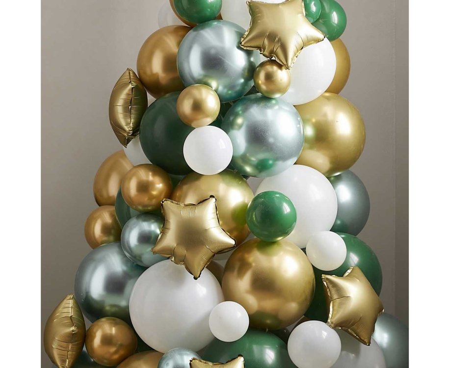 Χριστουγεννιάτικο Δένδρο από Μπαλόνια σε Πράσινο, Χρυσό και Άσπρο