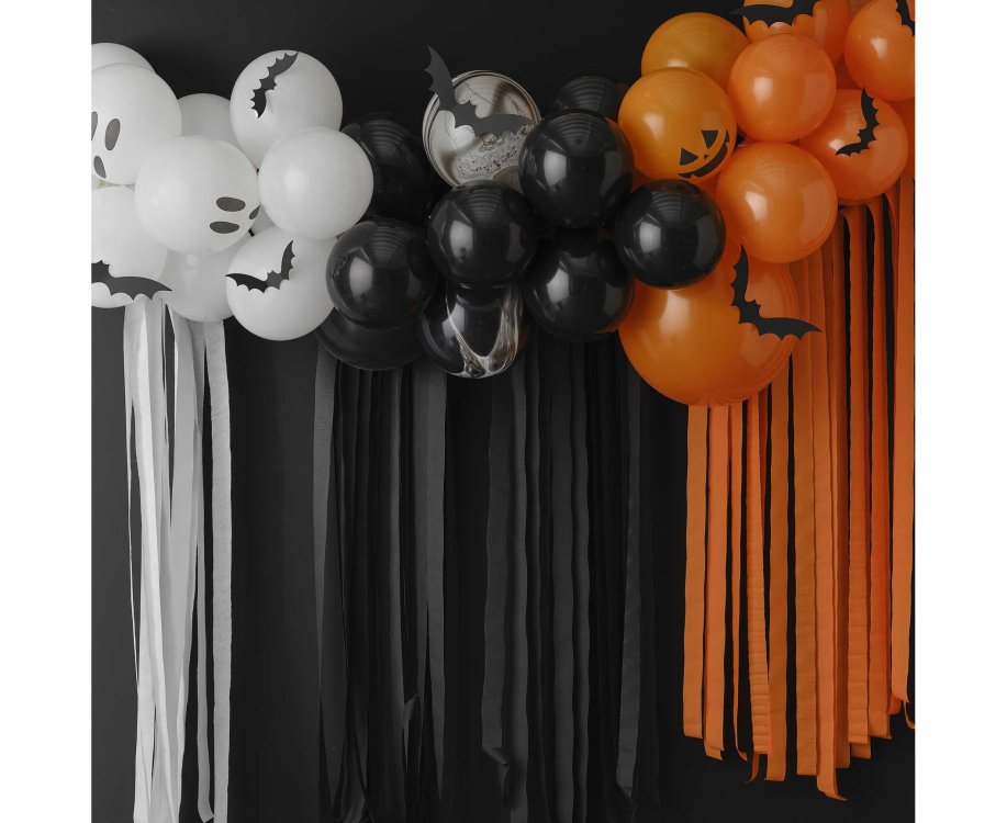 Αψίδα με μπαλόνια Halloween με Φαντάσματα, Κολοκύθες, Νυχτερίδες και κορδέλες