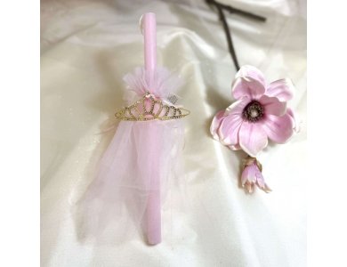 Λαμπάδα Τιάρα Με Τούλι Ροζ