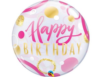 Bubble Μονό Happy Birthday Pink & Gold Dots