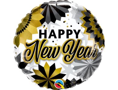 Μπαλόνι Φοιλ 18" Happy New Year Μαύρο και Χρυσό Fans / 46 εκ