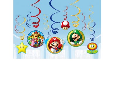 Κρεμαστά Διακοσμητικά Σπιράλ 61 εκ Super Mario /12 τεμ