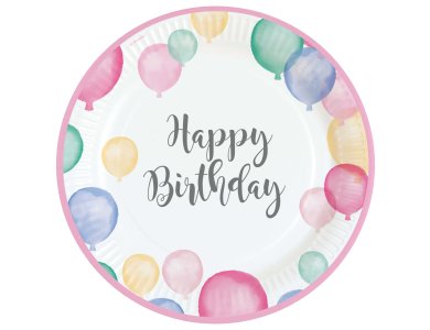 Πιάτα 23εκ Happy Birthday Pastel /8 τεμ