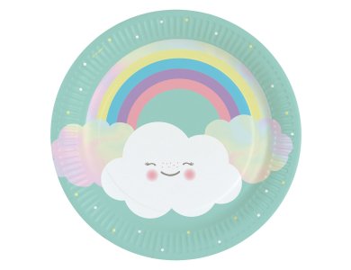 Πιάτα χάρτινα φαγητού 23εκ Rainbow & Cloud /8 τεμ
