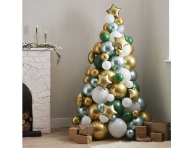 Χριστουγεννιάτικο Δένδρο από Μπαλόνια σε Πράσινο, Χρυσό και Άσπρο