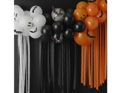 Αψίδα με μπαλόνια Halloween με Φαντάσματα, Κολοκύθες, Νυχτερίδες και κορδέλες