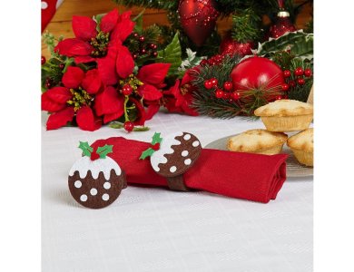 Κρίκος Πετσέτας τσόχινος Christmas Pudding 3 τεμ - Χριστούγεννα